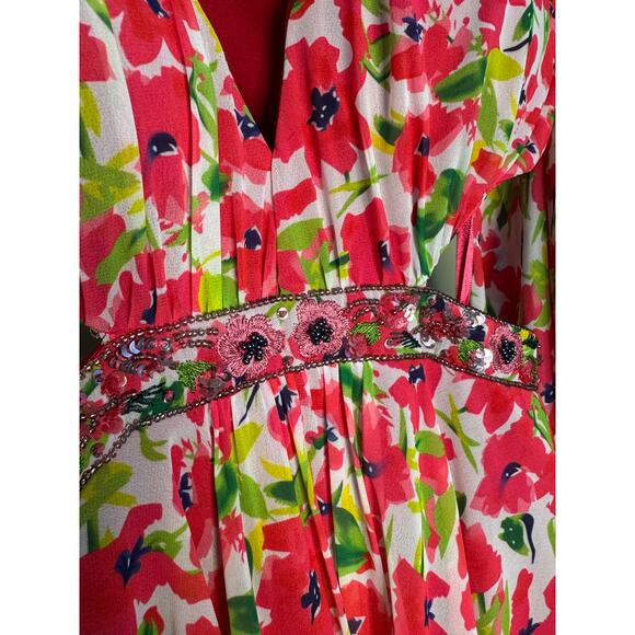 Mac Duggal NWT Floral Print Bell Sleeve Mini Dress in Pink Multi Size 6 - Picture 5 of 8